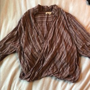 Open front mid sleeve blouse.